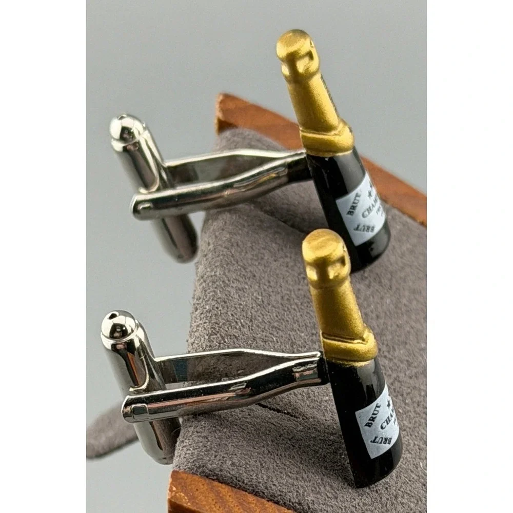 Vintage Cufflinks Champagne Bottle Bey-Berk International Brut France Novelty